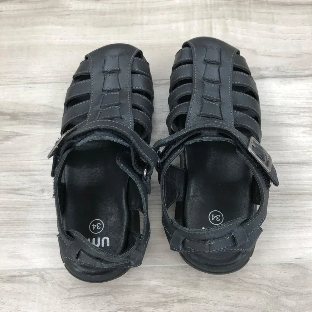 Umi Carsten Fisherman Sandals Kids 2 Black Leather Hook and Loop Shoes
